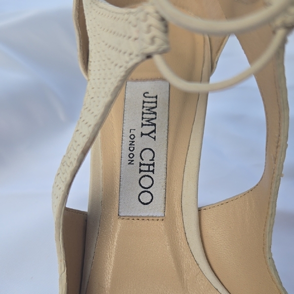 Jimmy Choo Tie up Pumps Eggshell Off white Weave Texture 37.5 - Picture 2 of 12
